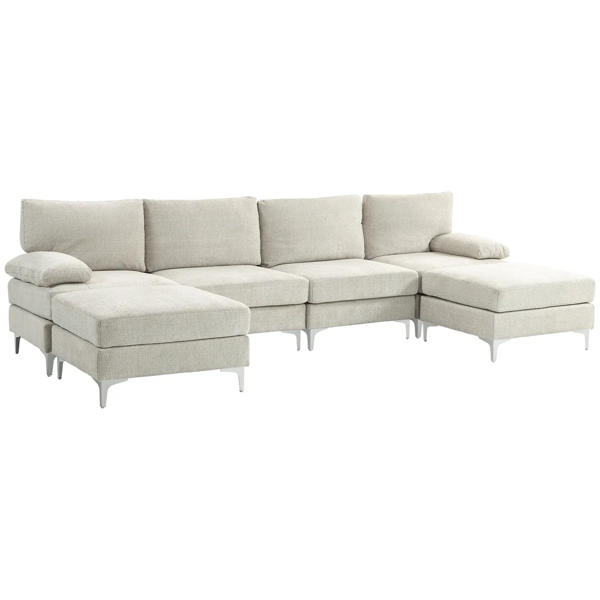 HOMCOM Canapea Modulara 4 Locuri 2 Fotolii Crem Alb 313x149x88cm