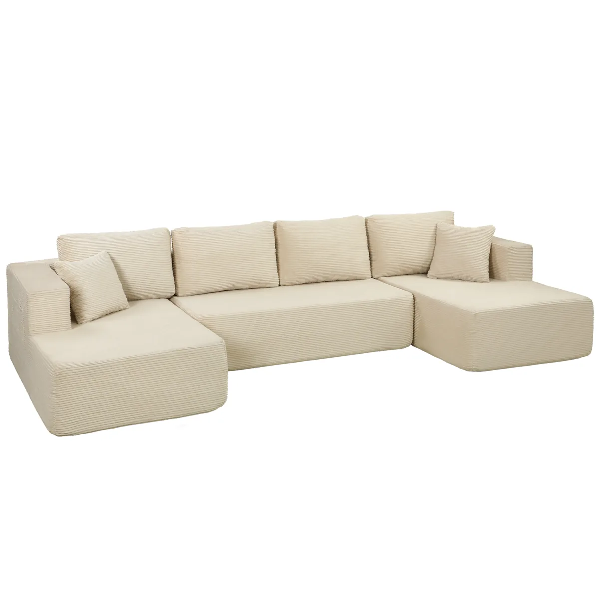 HOMCOM Canapea Modulare in U Comprimata 337cm Velur Canelat Crem