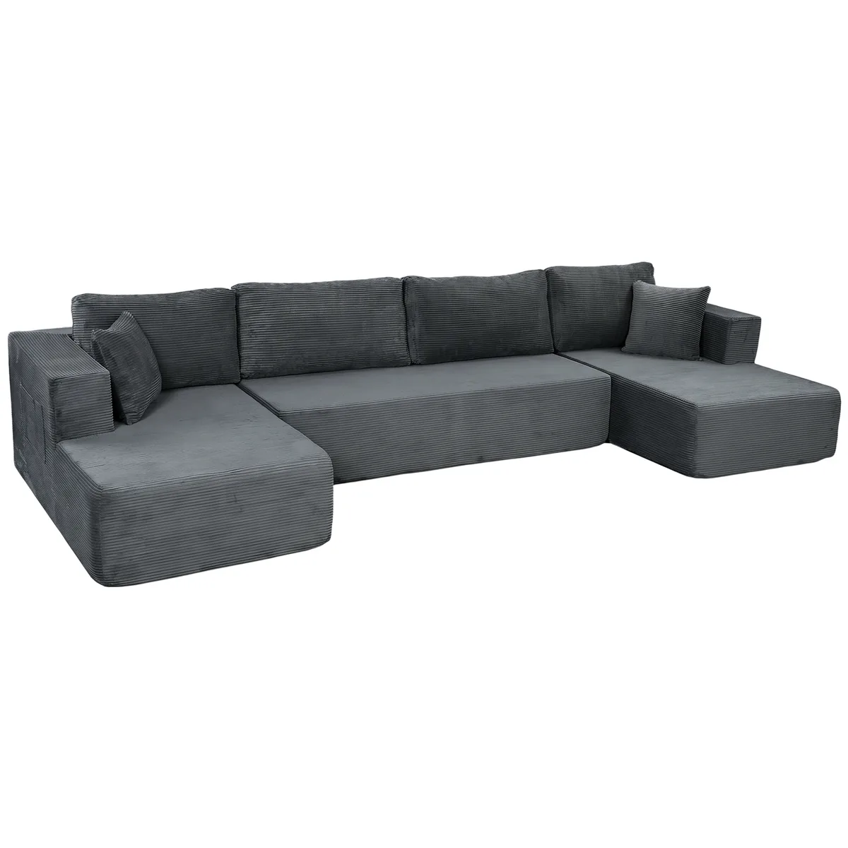HOMCOM Canapea Modulare U 4 Locuri 2 Meridiene 6 Perne 369x152x78cm Gri