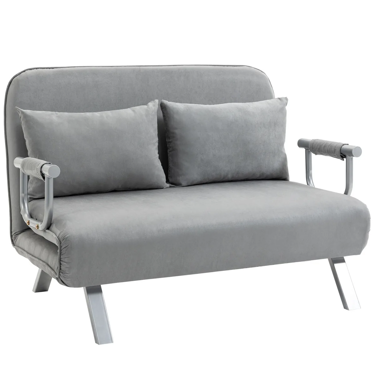 HOMCOM Canapea Pat 2 Locuri cu Spatar Reglabil pe 5 Nivele 2 Perne 105x80x78cm Gri Deschis