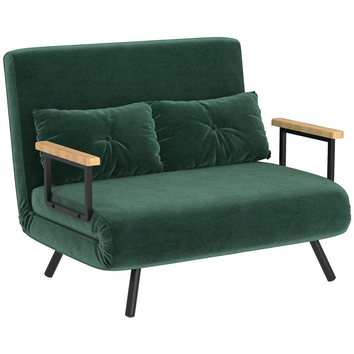 HOMCOM Canapea Pat 2 Locuri Spatar Reglabil 5 Nivele 2 Perne 102x73x81cm Verde