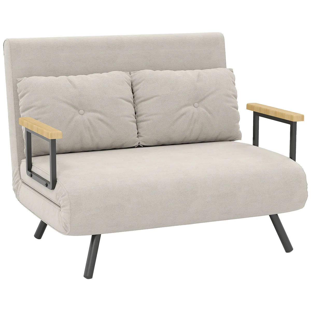 HOMCOM Canapea Pat 2 Locuri Spatar Reglabil 5 Nivele 2 Perne Material Capitonat 102x73x81cm Negru