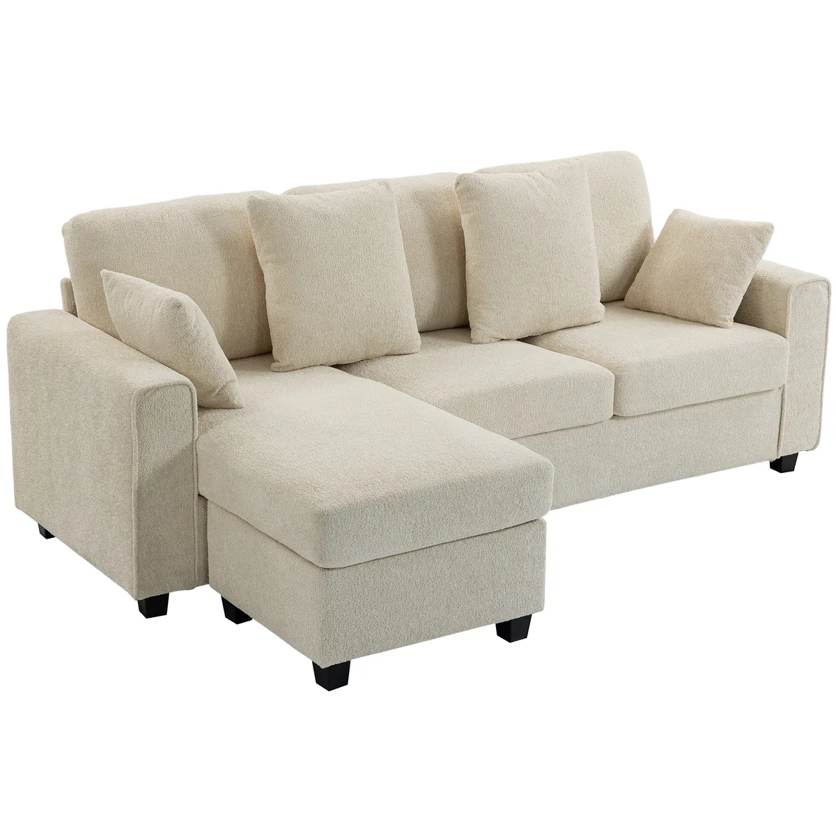 HOMCOM Coltar Canapea 3 Locuri Catifea Perne cu Arc Bej Chaiselongue Reversibila