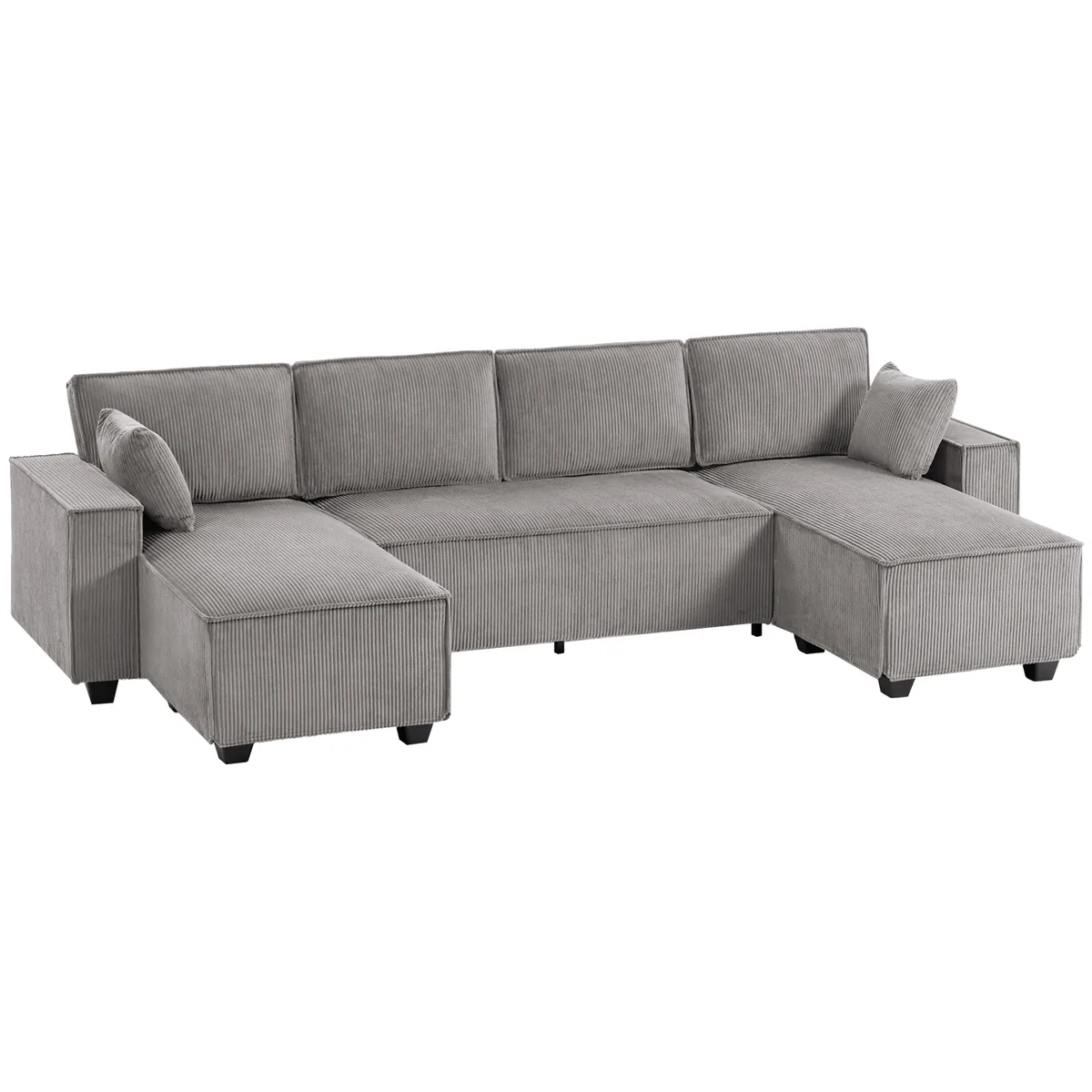 HOMCOM Coltar U Cord cu Doua Chaise-Longue Gri Deschis