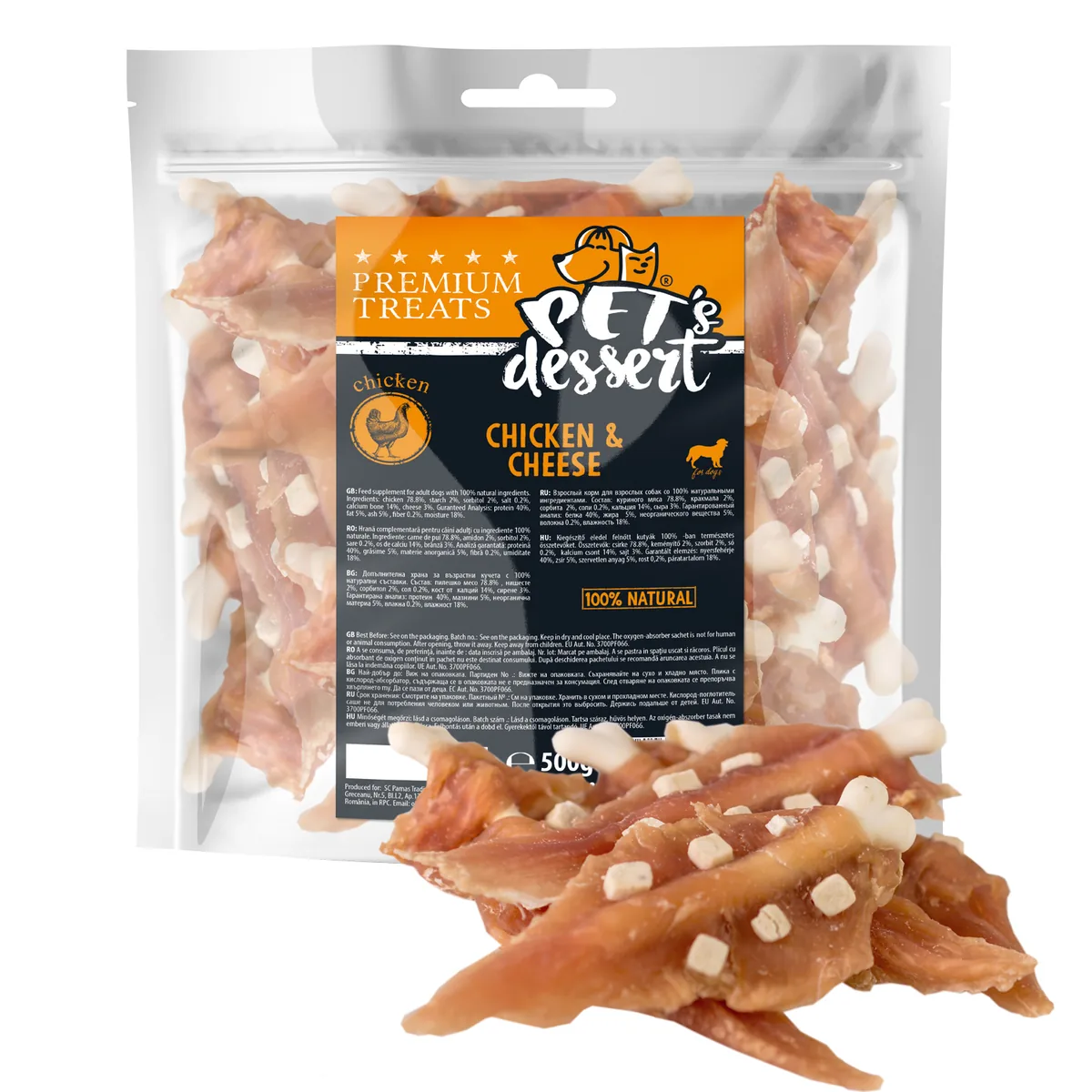 Hrana Complementara pentru Caini Adulti Pet's Dessert Pui si Branza