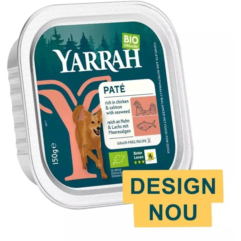 Hrana Umeda pentru Caini Yarrah Bio Bucati de Carne de Pui si Somon 150g