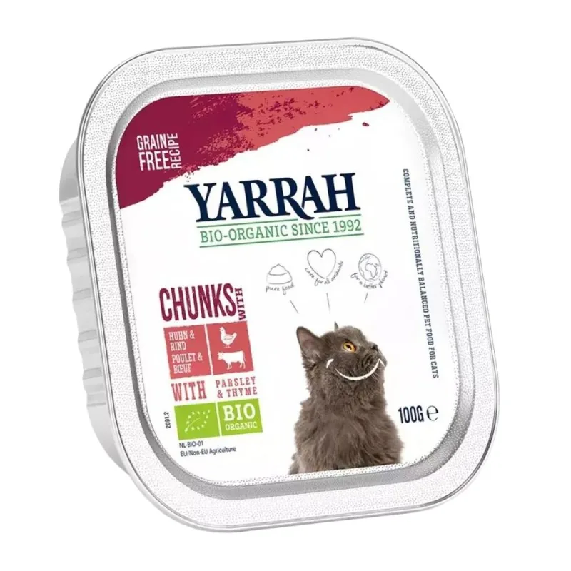 Hrana Umeda Bio pentru Pisici Yarrah Carne Pui Vita Patrunjel Cimbru 100g