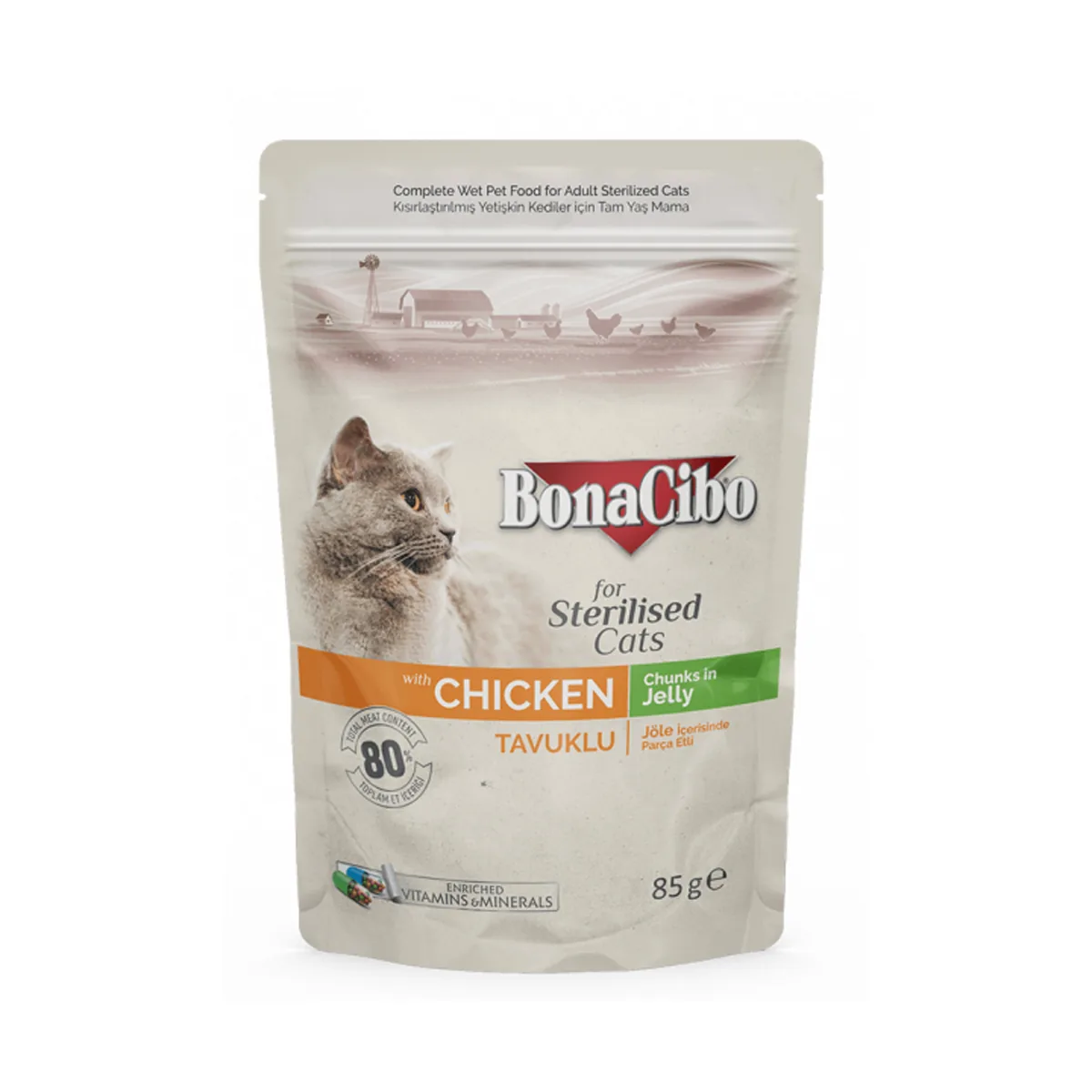 Hrana Umeda pentru Pisici BonaCibo Adult Sterilizata Pui 85gr