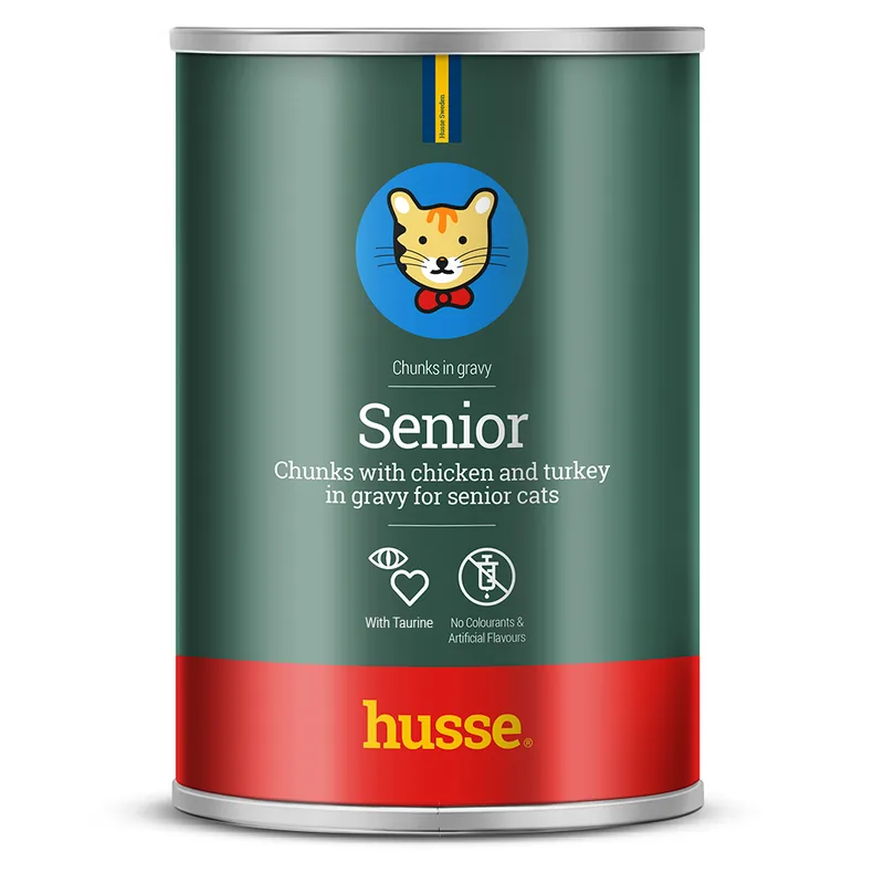 Hrană Umedă pentru Pisici Husse Senior Bucăți în Sos Pui și Curcan