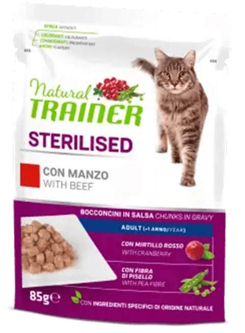 Hrana Umeda pentru Pisici Natural Trainer Adult Sterilizat Vita in Sos 12 x 85g