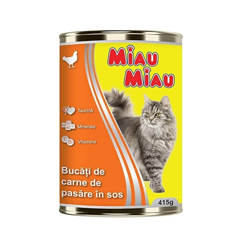 Hrana Umeda pentru Pisici Adulte Miau Miau cu Carne de Pui 415g Conserva