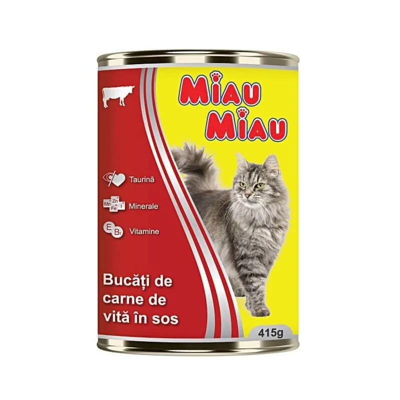 Hrana Umeda Pisici Adulte Miau Miau cu Carne de Vita 415g Conserva