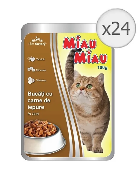 Hrana Umeda Pisici Miau Miau Iepure in Sos Set 24 x 100g