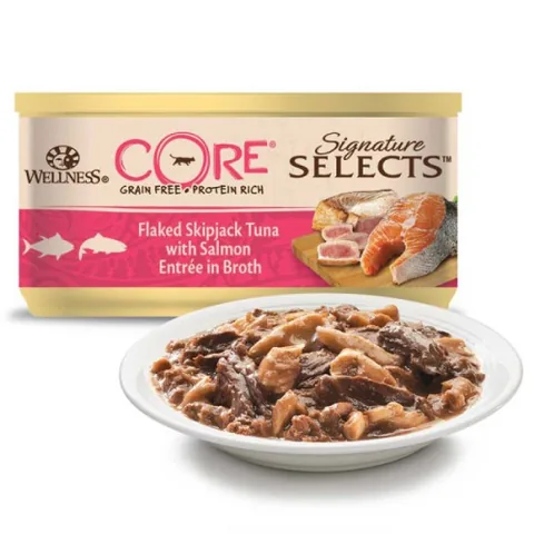 Hrana Umeda Pisici Wellness Core Signature Select 79g Ton si Somon in Supa
