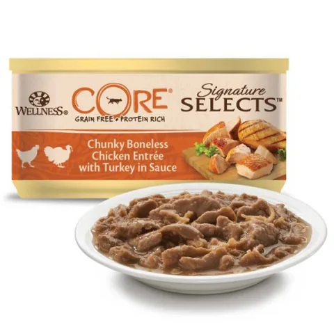 Hrana Umeda Pisici Wellness Core Signature Select Pui si Curcan in Sos 79g