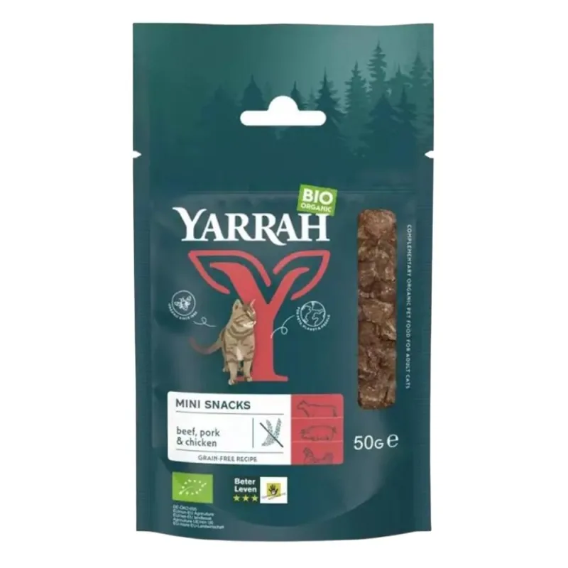 Gustare pentru Pisici Yarrah Mini Snack 97% Carne 50g Bio