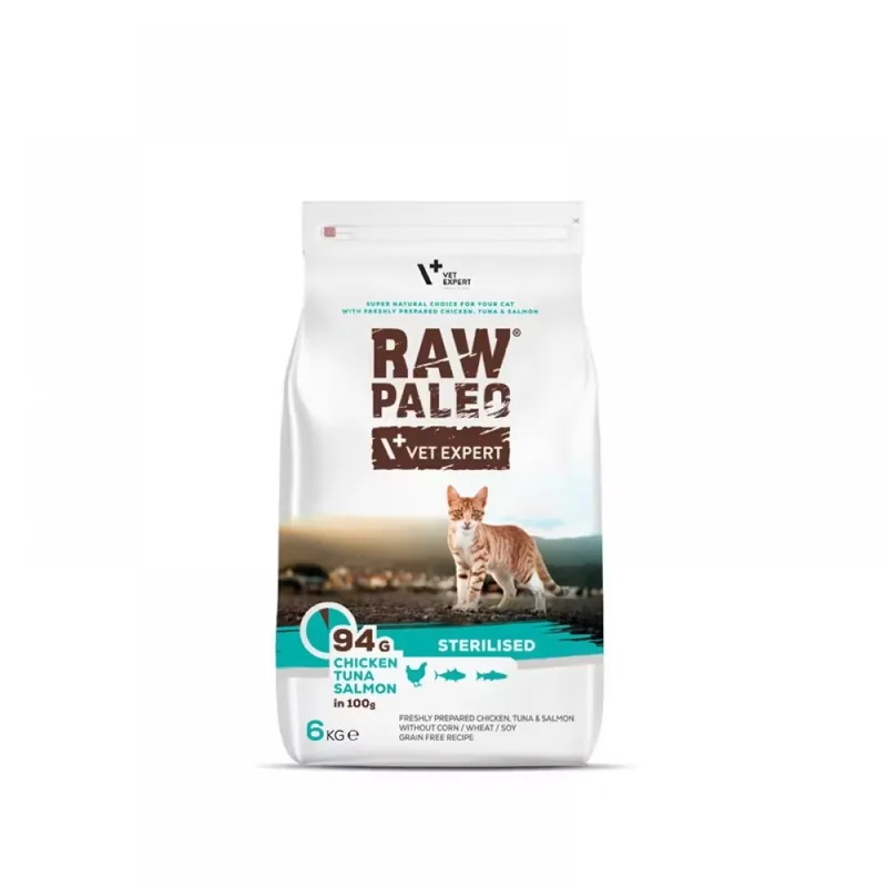 Hrana Uscata pentru Pisici Raw Paleo Sterilised Pui Ton Somon 6kg