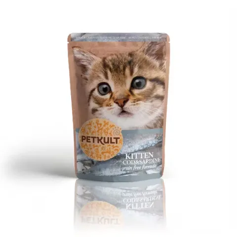 Hrana Umeda pentru Pisici Junioare Petkult Cod si Sardine 100g