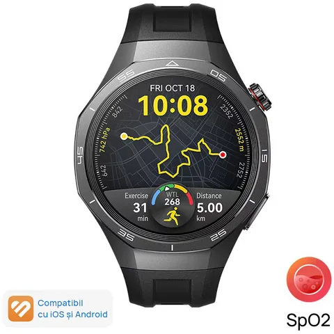 Huawei Watch GT 5 Pro 46mm Tarnish Titanium Case Black Fluoroelastomer Strap