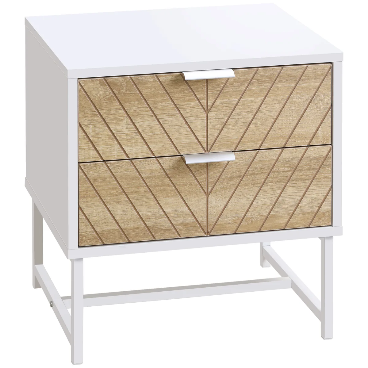 Noptieră HOMCOM 2 Sertare 45x39x48cm Alb și Stejar