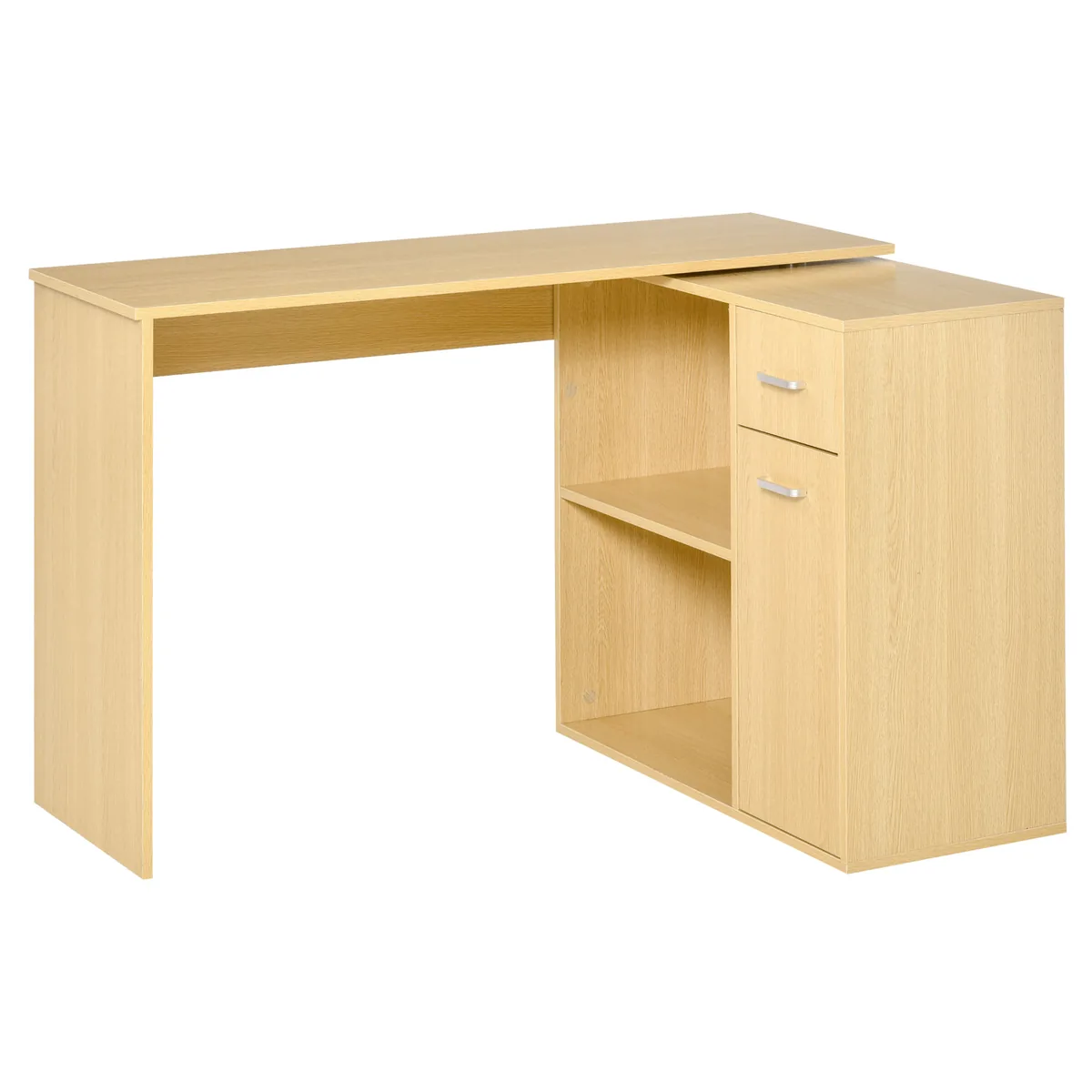 Birou Colt Homcom Elegant cu Rafturi si Sertare 117x82x74cm Stejar