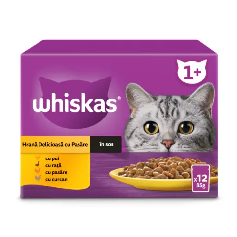 Hrana Umeda pentru Pisici Whiskas Adulte Carne de Pasare in Sos 12x85g