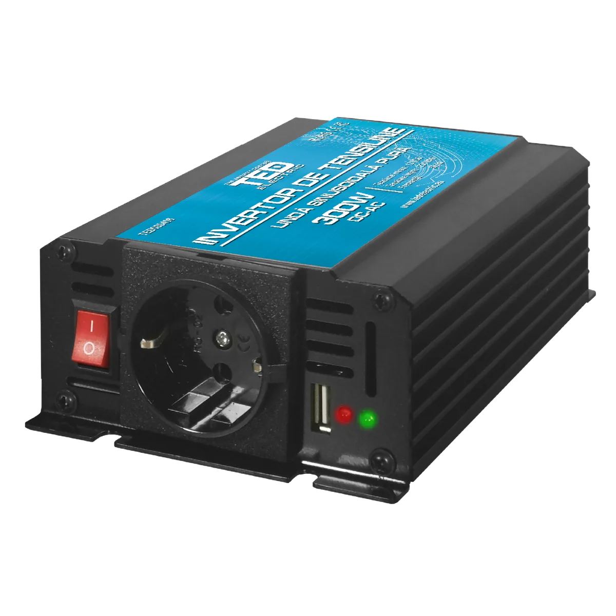 Invertor TED Electric 300W 12V la 230V Unda Sinusoidala Pura