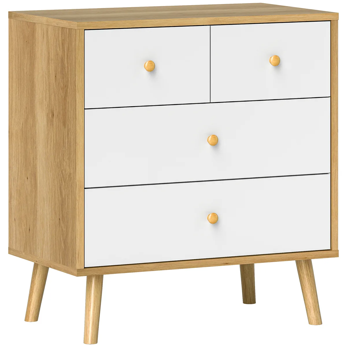 Comoda Homcom 4 Sertare 60x35x65 cm Stejar si Alb
