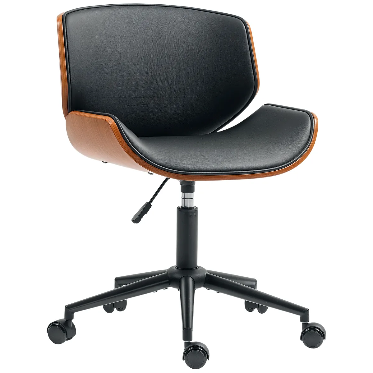 Scaun de Birou HOMCOM Piele Ecologică Reglabil 135kg 52x54x74cm Negru+Maro Nucă