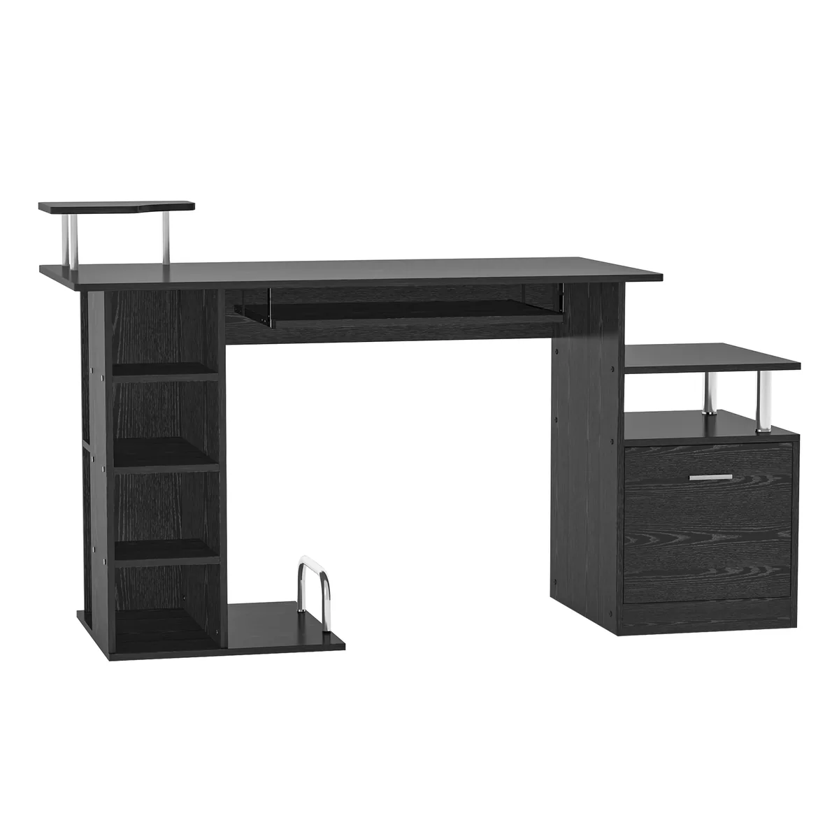 Birou HOMCOM Modern cu Sertare Rafturi Suport Tastatura 152x60x88cm Negru