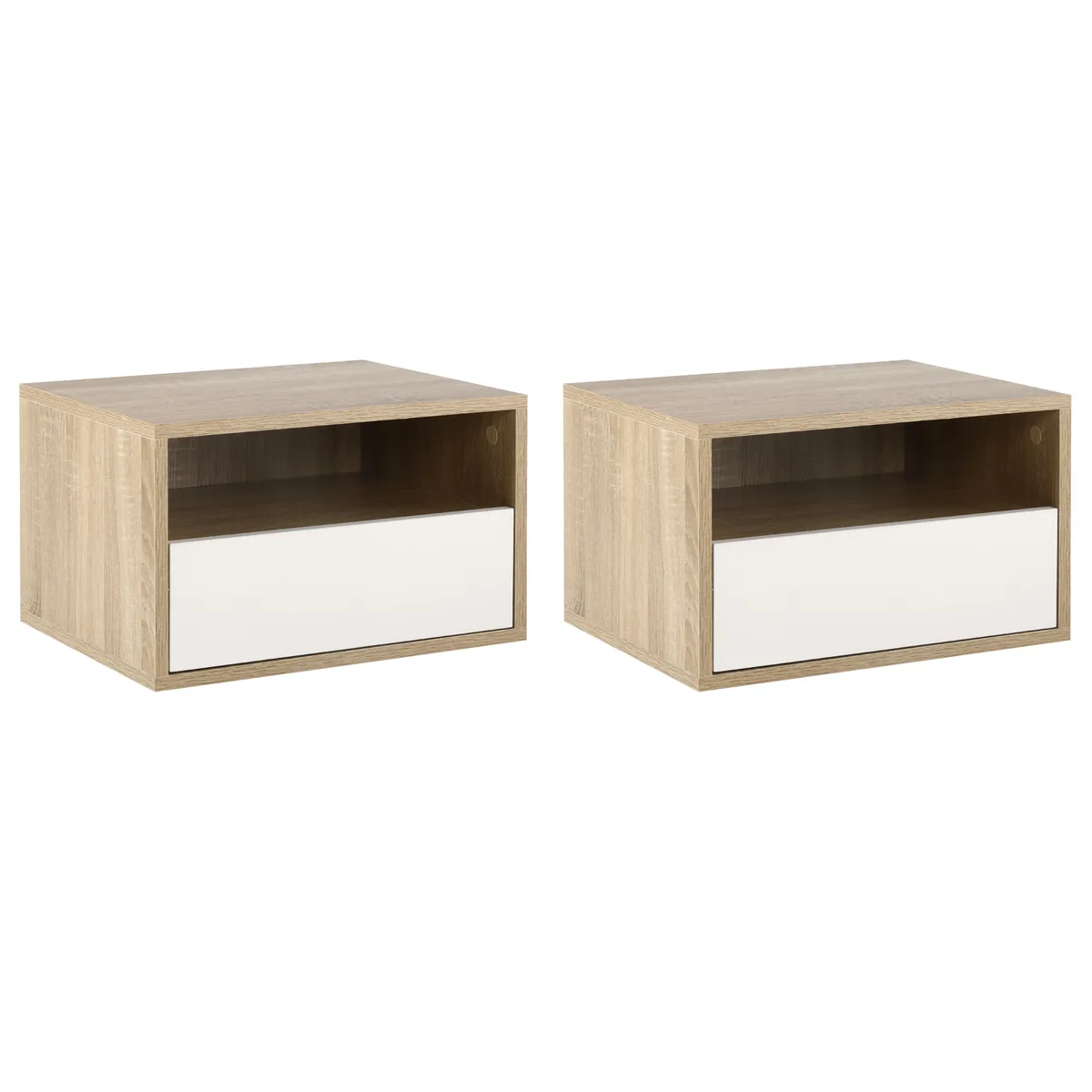 Set 2 Noptiere Suspendate HOMCOM Alb si Lemn 45x35x27.5cm