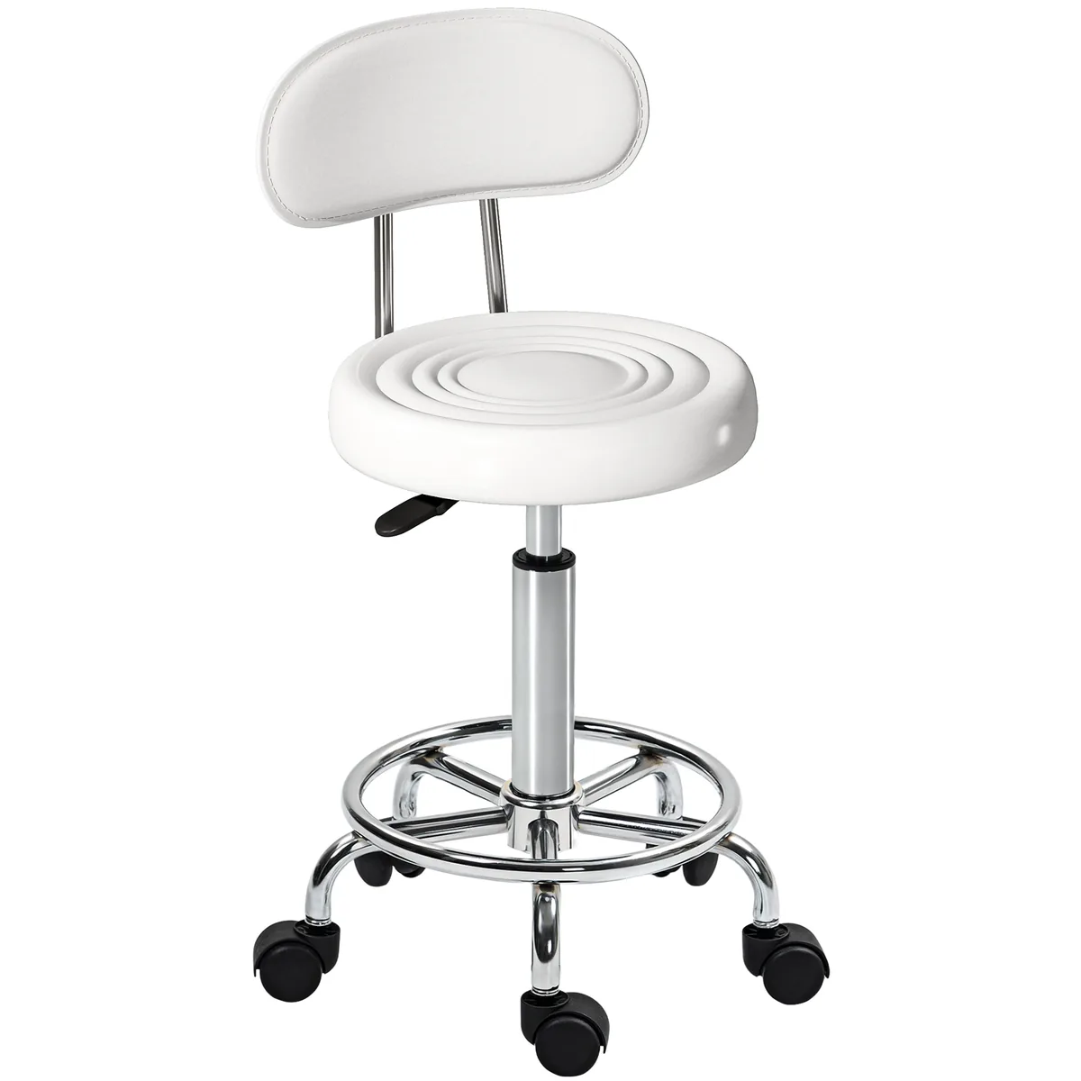 Scaun de Salon HOMCOM Rotativ cu Spătar Roți Reglabil Alb