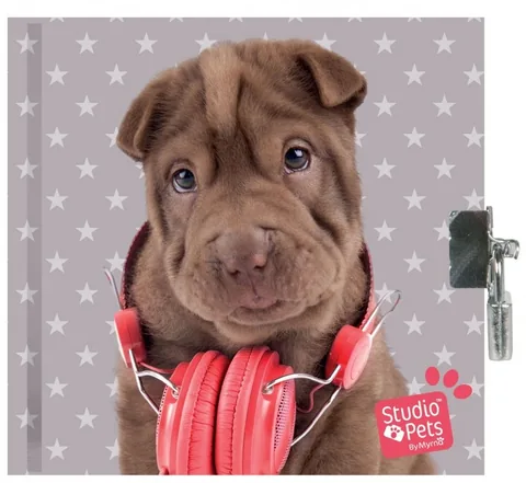 Jurnal Secret cu Lacat Paso Studio Pets Caine cu Casti Rosii