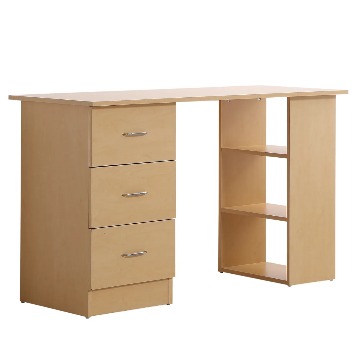 Birou Homcom Modern 3 Sertare Rafturi Lemn Natural 120x49x72cm