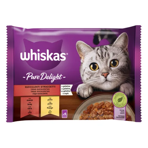 Hrana Umeda Pisici Whiskas Pure Delight Adult Selectii Clasice Sos Carne 4x85g