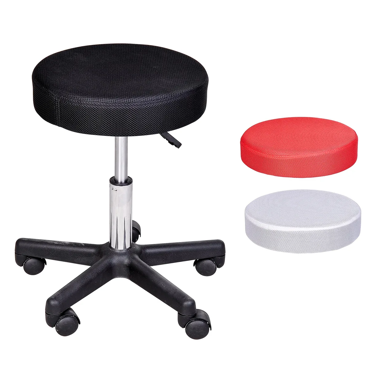 Scaun Rotativ HOMCOM Inaltime Reglabila Material Tricotat Alb Negru Rosu