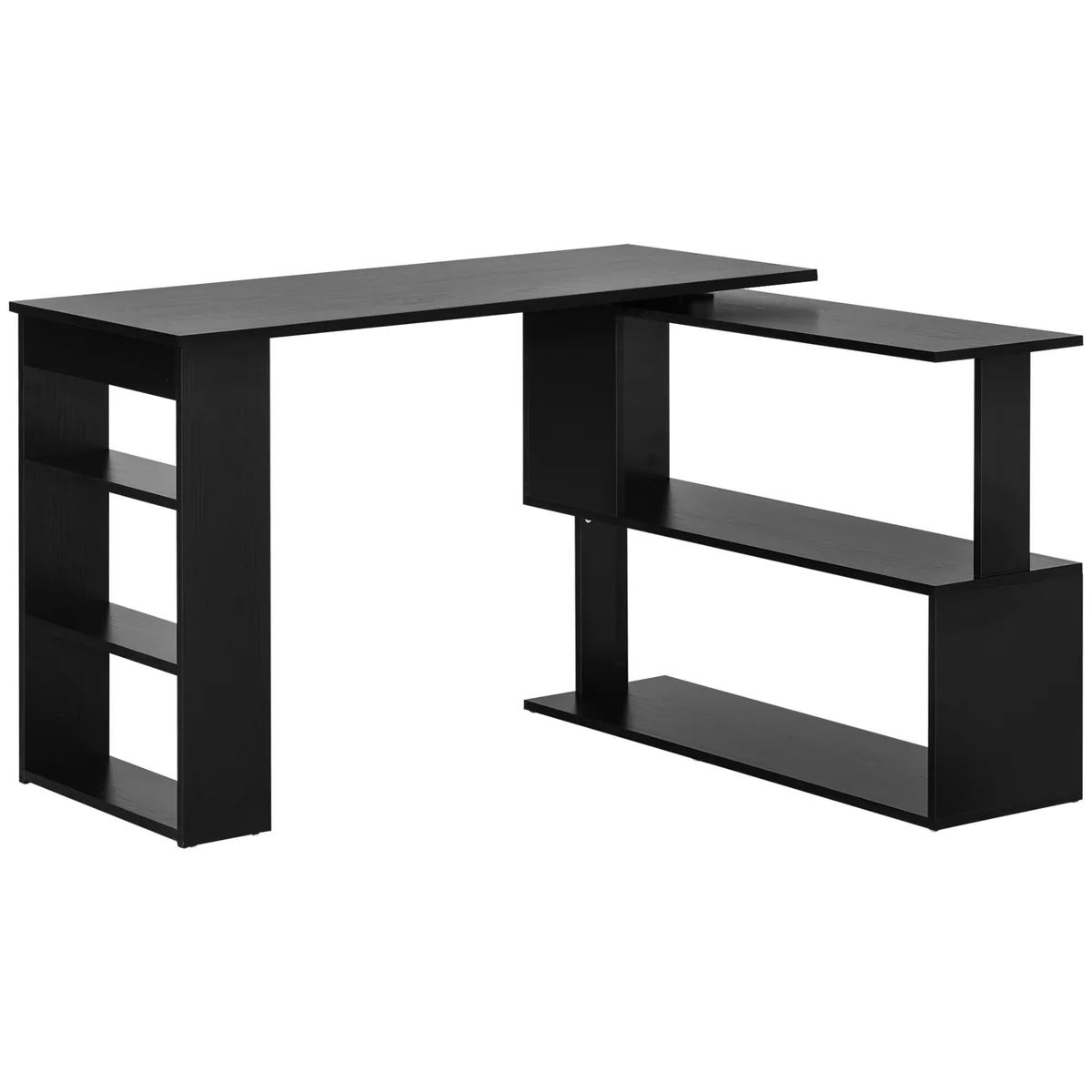 Birou de Colț HOMCOM Rotativ 120x110x74.5cm 5 Rafturi Negru
