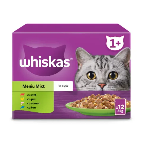 Hrana Umeda pentru Pisici Whiskas Selectii de Carne in Aspic 12x85g pentru Adulte