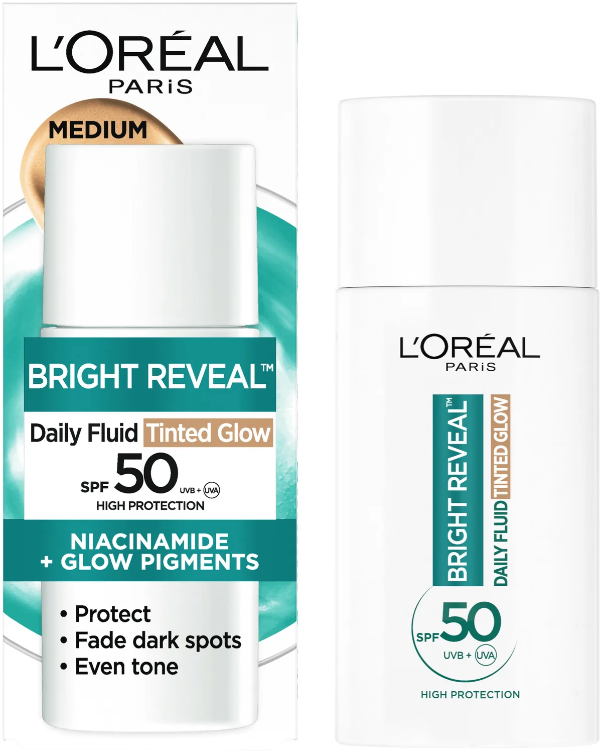 Fluid Colorat L'Oréal Paris Bright Reveal SPF50 Medium 50ml