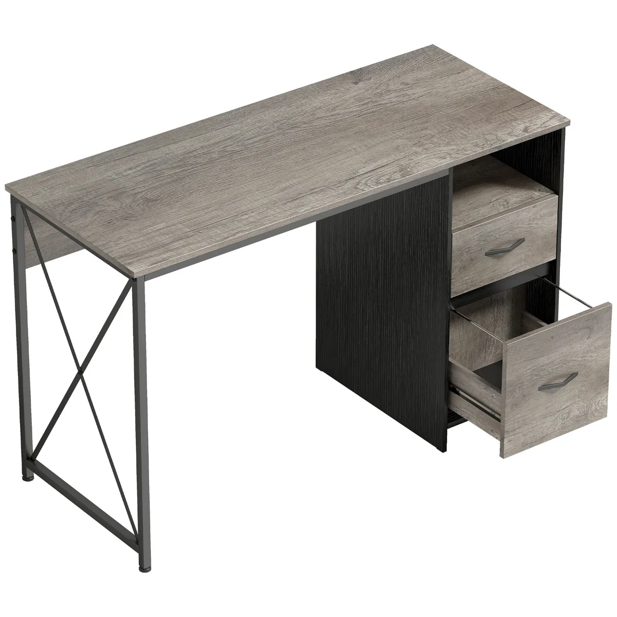 Birou Calculator HOMCOM 120x50cm Industrial cu Compartiment si 2 Sertare Gri Deschis