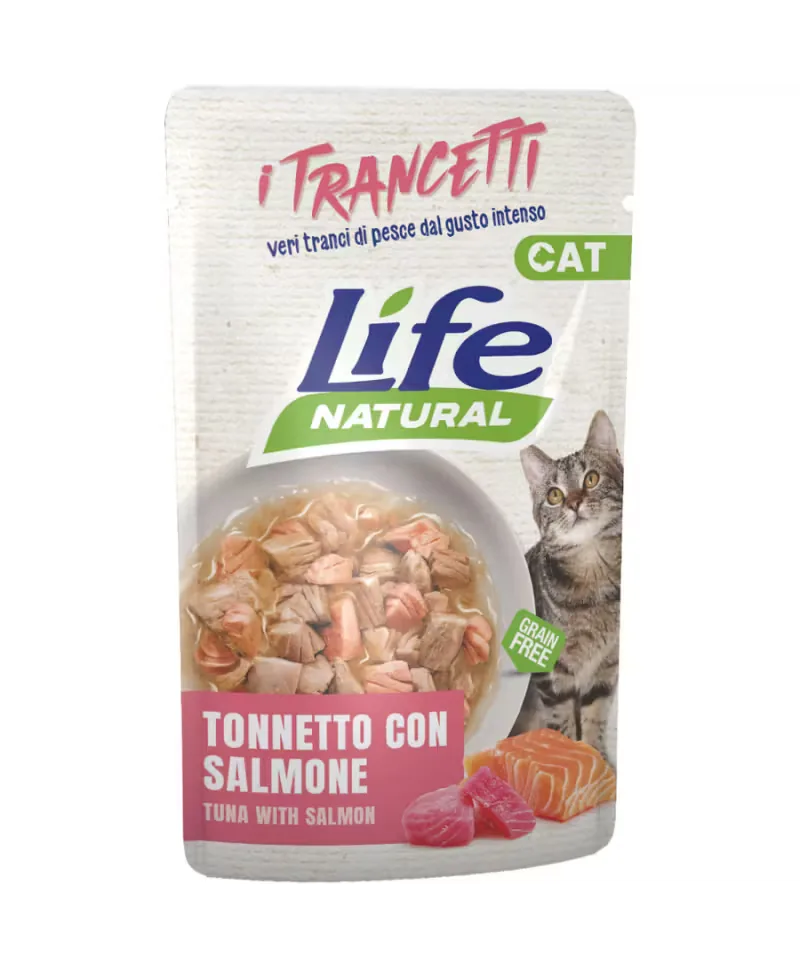 Hrana Umeda pentru Pisici Life Natural Adult Ton si Somon Bucati 55g