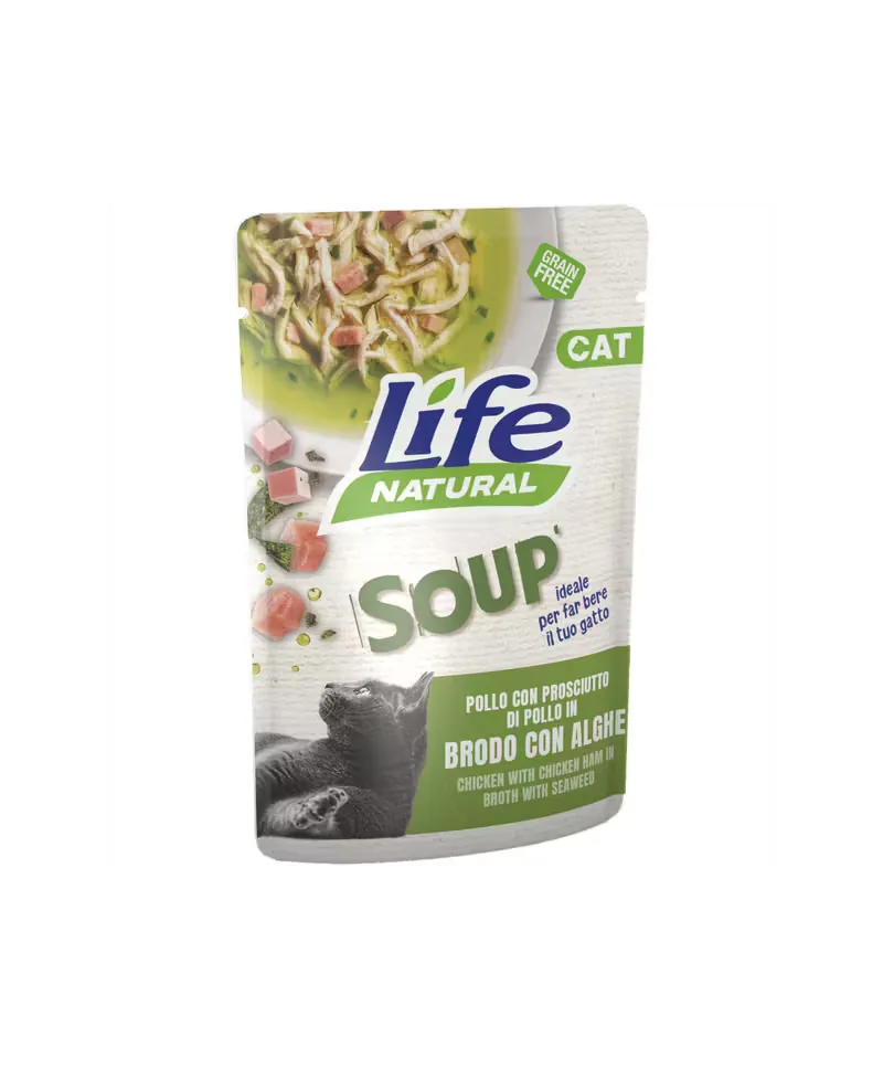 Hrana Umeda pentru Pisici Life Natural Adult Supa Pui si Sunca 60g