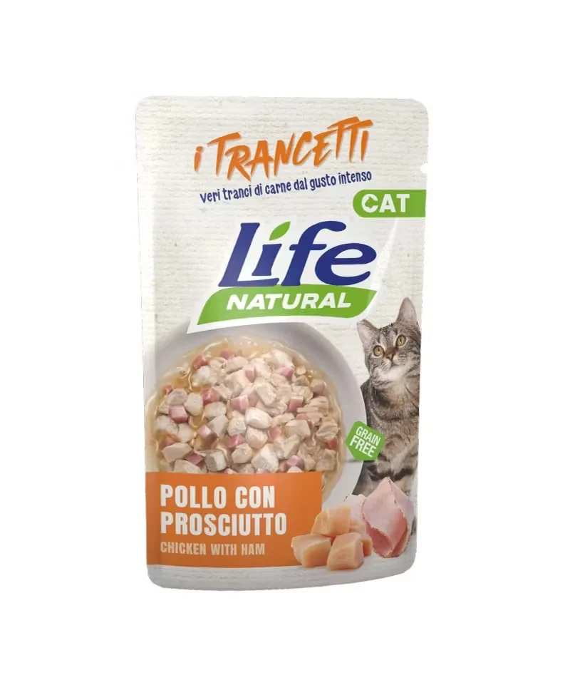 Hrana Umeda pentru Pisici Life Natural Adult Pui si Sunca Bucati 55g