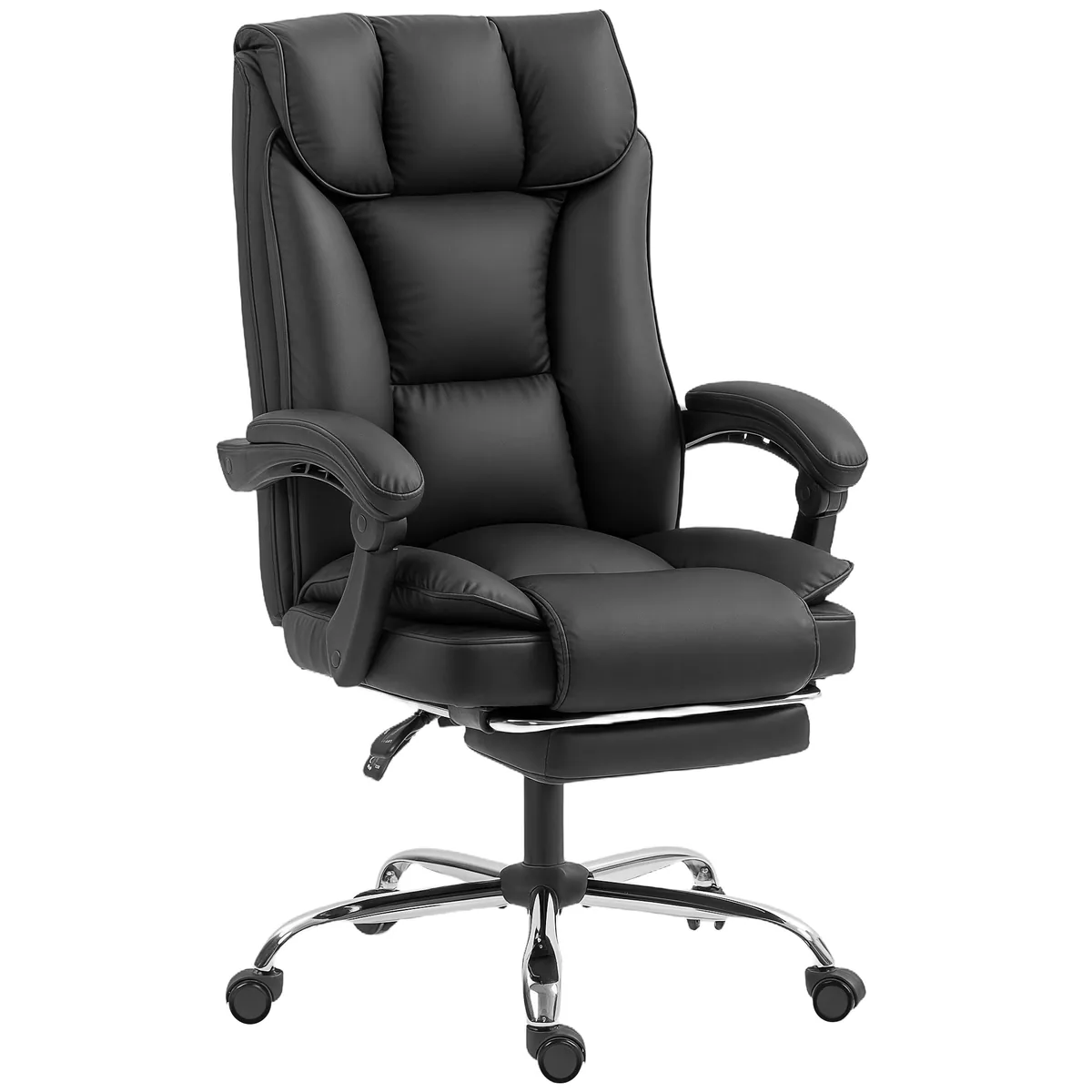 Scaun de Birou HOMCOM Reclinabil 155° Suport Picioare Piele Ecologică Negru