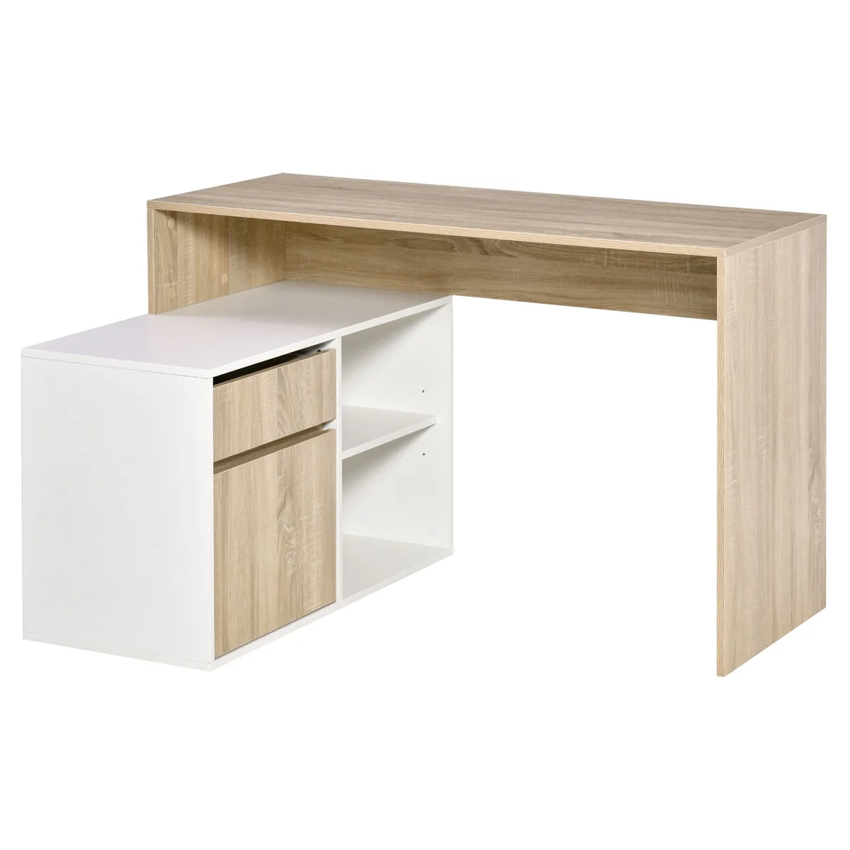 Birou Unghiular HOMCOM din PAL 120x92x75.5cm cu Sertar, Dulapior si 2 Rafturi Deschise