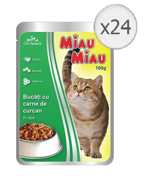 Mancare Umeda Pisici Miau Miau Curcan in Sos Pachet 24 x 100g