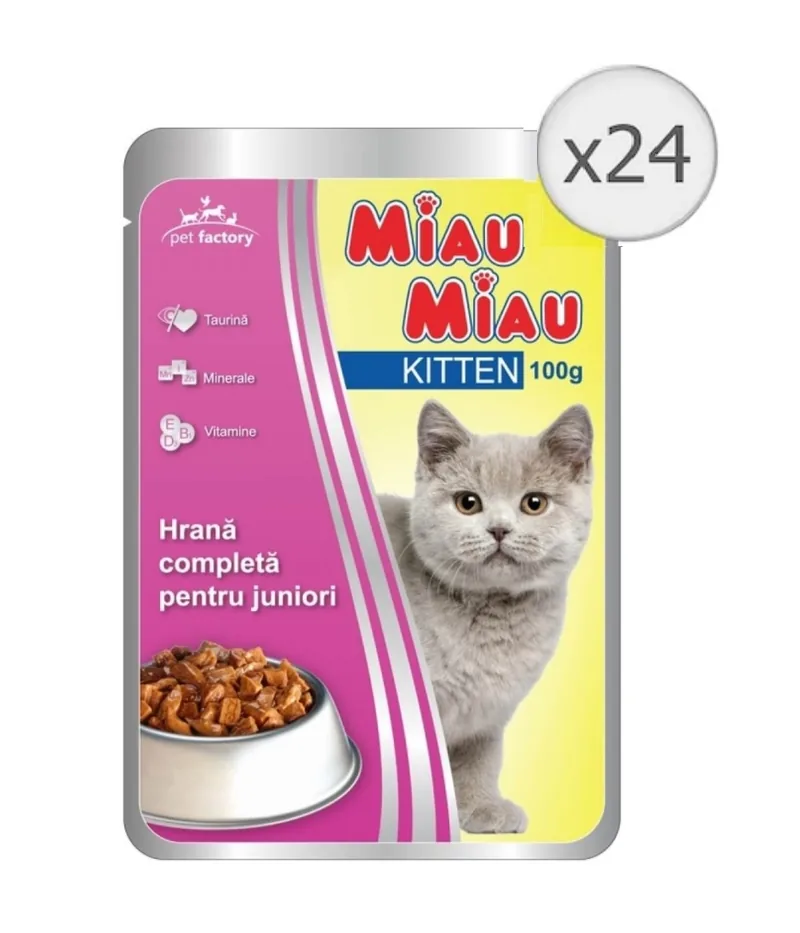 Mancare Umeda Pisici Miau Miau Kitten Pui Set 24 x 100g