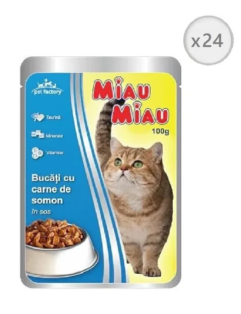 Mancare Umeda Pisici Miau Miau Somon in Sos Adulte Set 24 x 100g