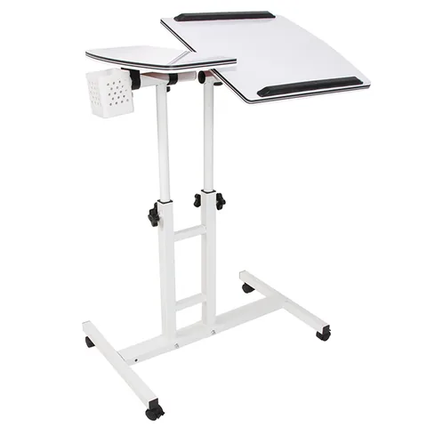 Masuta Laptop Reglabila Brius 60-90cm 2 Blaturi Acrilice Roti Blocare Alb Perlat