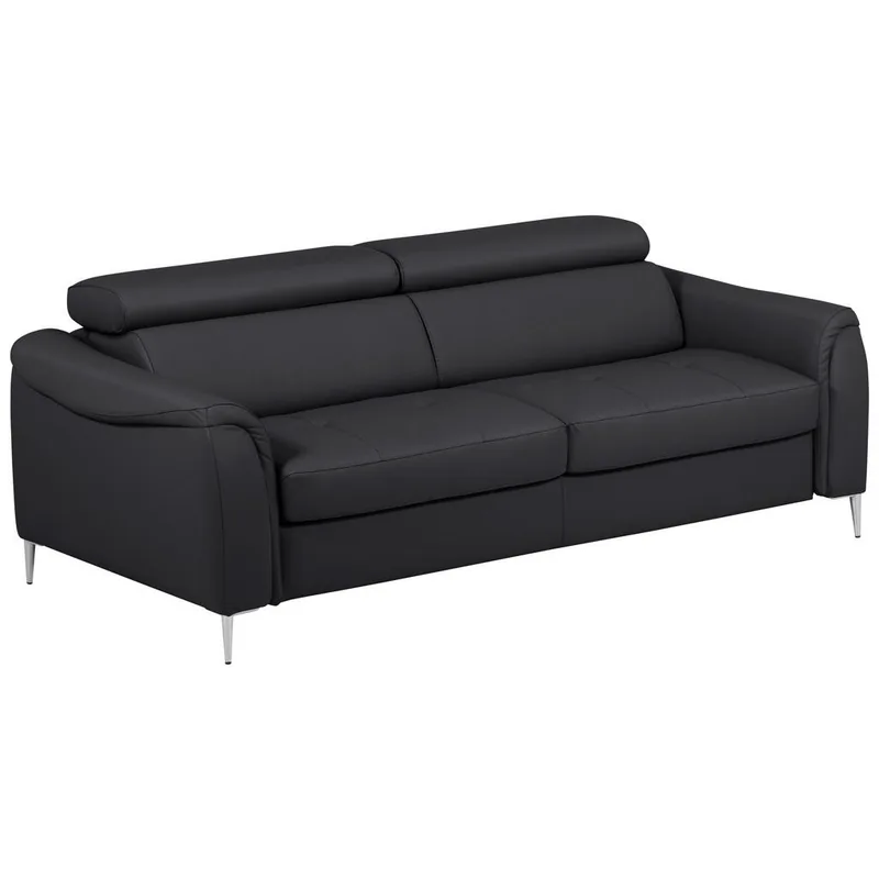 MID.YOU Canapea Extensibila 3 Locuri Piele Naturala + Ecologica Picioare Cromate Negru